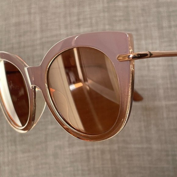 Women Sunglasses Nude/gold Tone Fashion Eye Wear Shades Mirror Lenses Cat Eyes - Picture 4 of 11